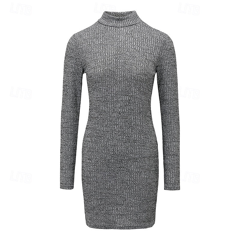 Wilhelmina-Rhea | Women's Ribbed Turtleneck Sweater Dress