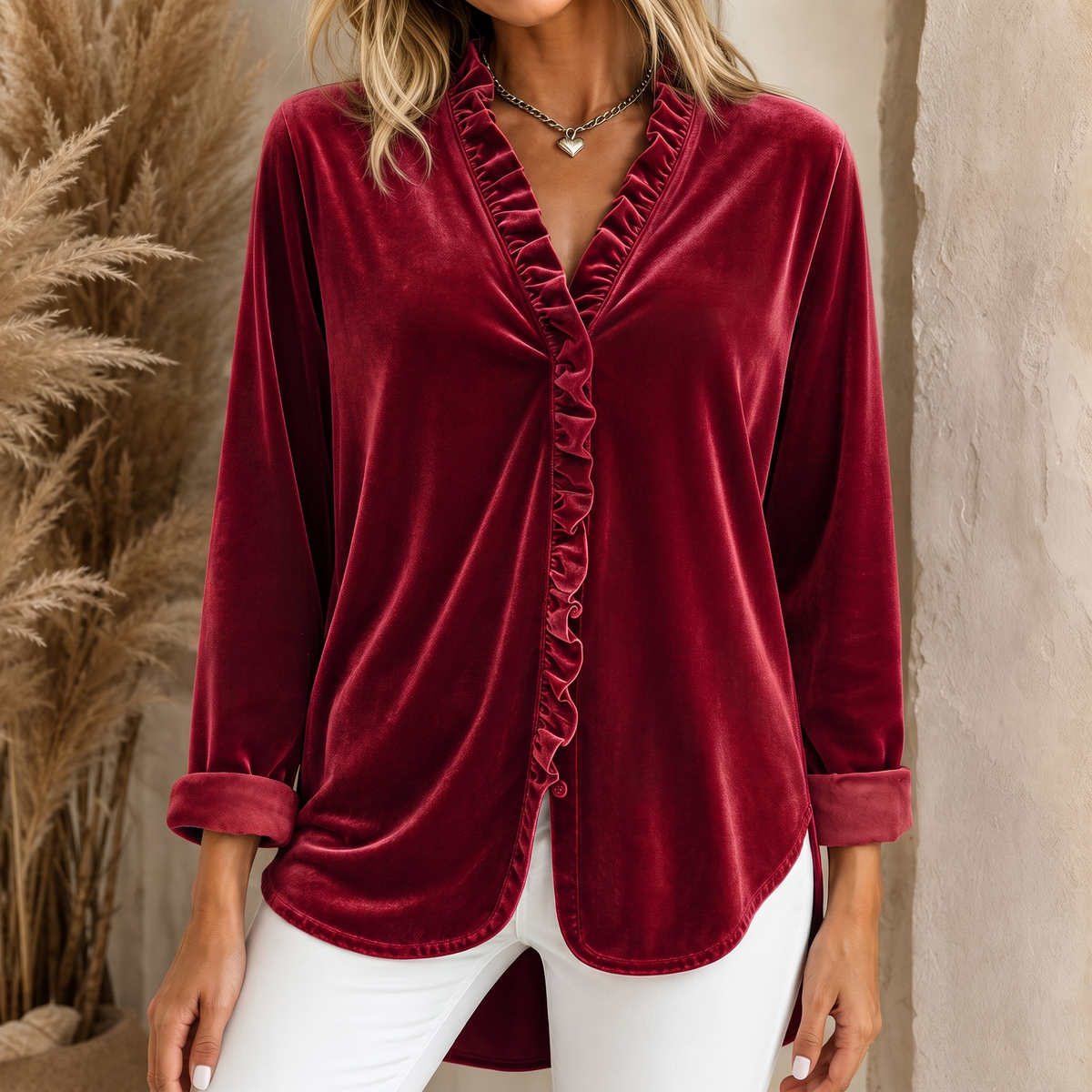 Tamara-Constance | Women's Ruffled V-Neck Blouse