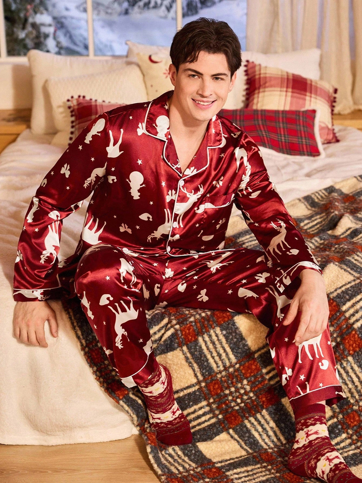 Selma-Rosemary | Women's Satin Button-Front Pajama Set