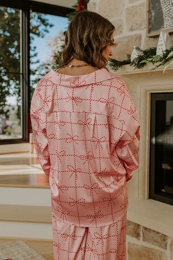 Birgit | Women's Satin-Feel Bow Print Pajama Top