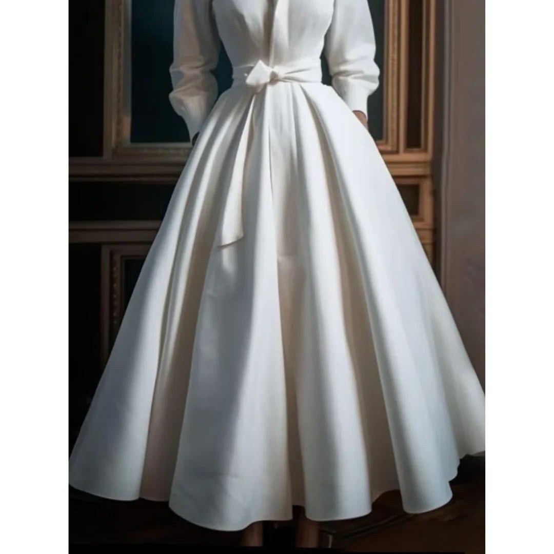Stella-Annelise | Women's Satin Long-Sleeve A-Line Shirt Maxi Dress