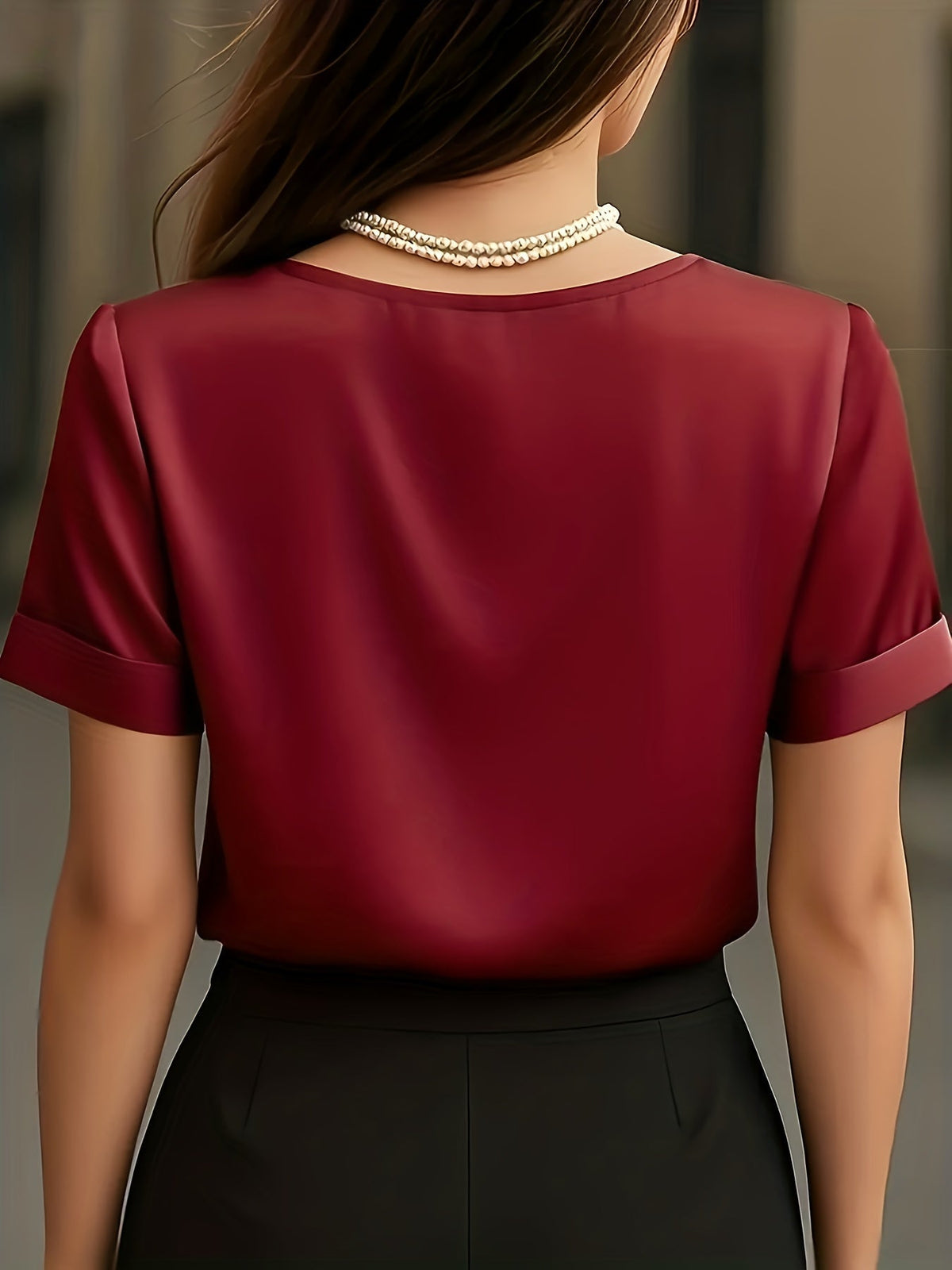 Katharine-Georgia | Women's Satin V-Neck Blouse