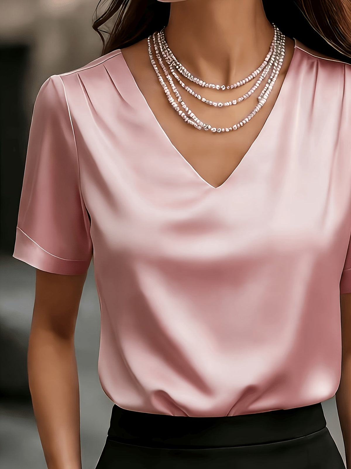 Katharine-Georgia | Women's Satin V-Neck Blouse