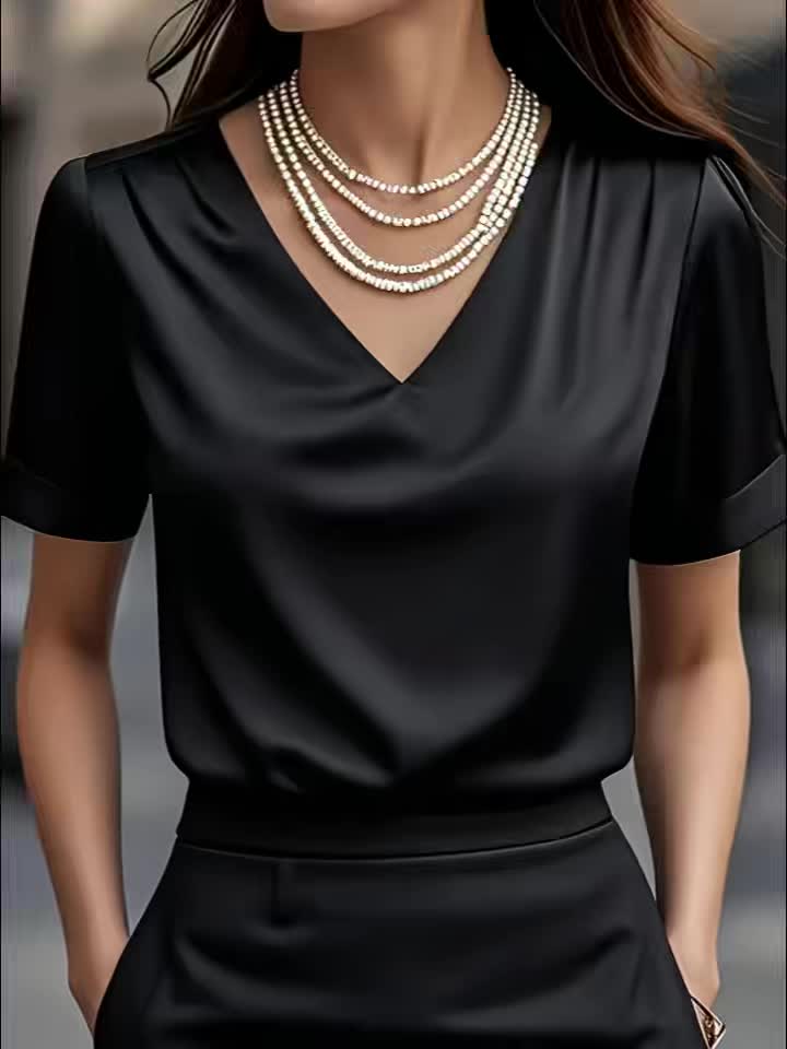 Katharine-Georgia | Women's Satin V-Neck Blouse
