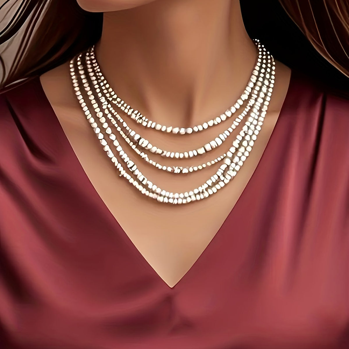 Katharine-Georgia | Women's Satin V-Neck Blouse