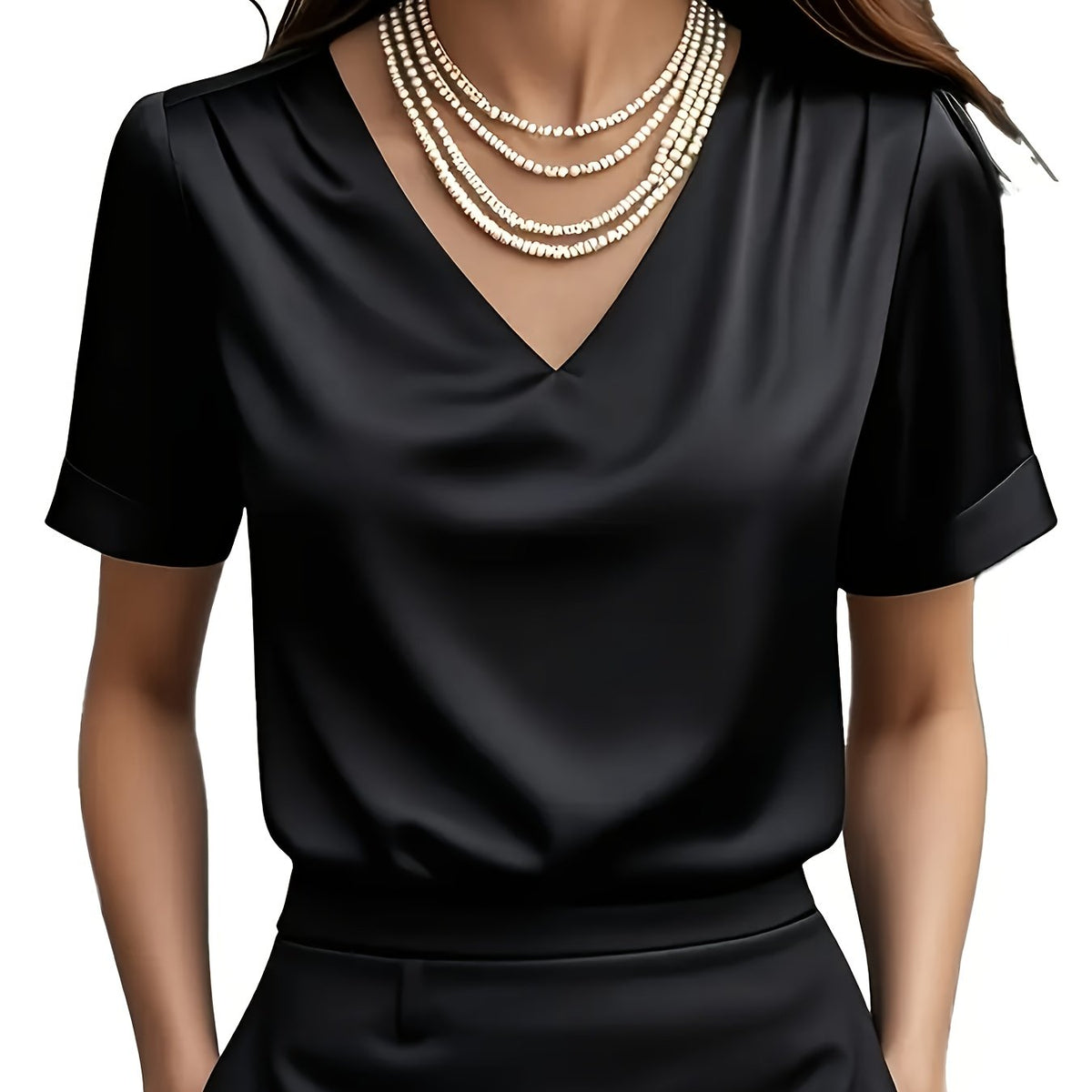 Katharine-Georgia | Women's Satin V-Neck Blouse