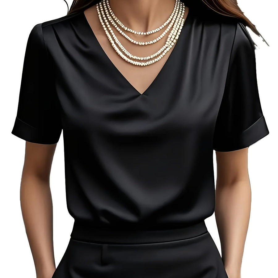 Katharine-Georgia | Women's Satin V-Neck Blouse