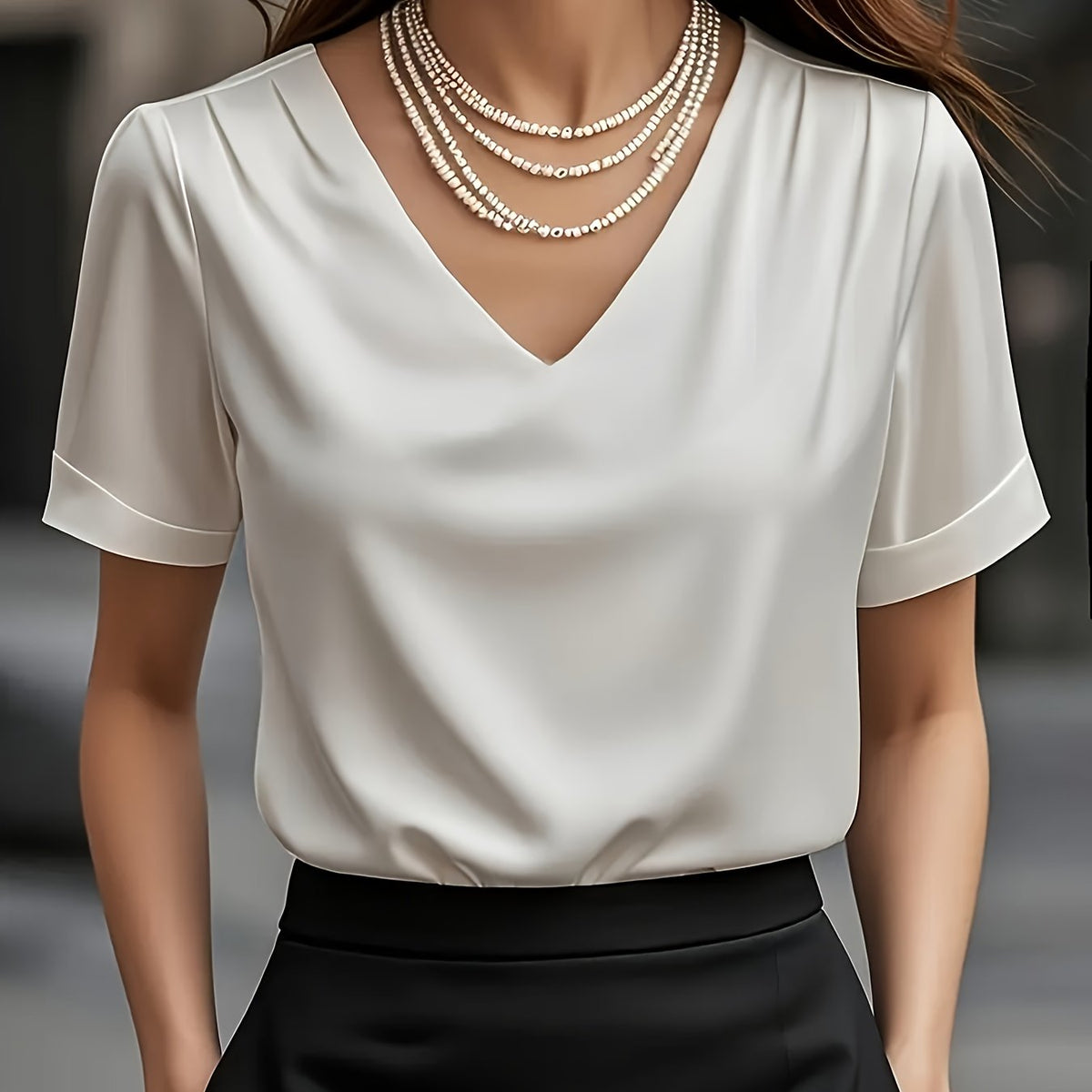 Katharine-Georgia | Women's Satin V-Neck Blouse