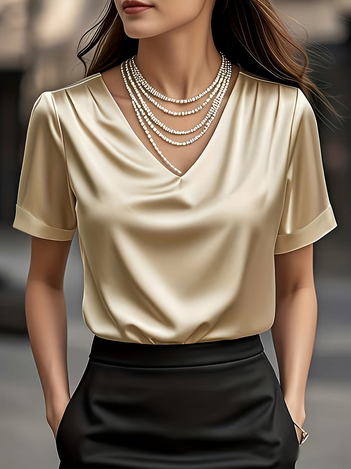 Katharine-Georgia | Women's Satin V-Neck Blouse