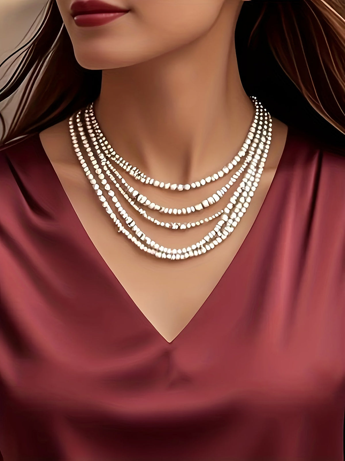 Katharine-Georgia | Women's Satin V-Neck Blouse