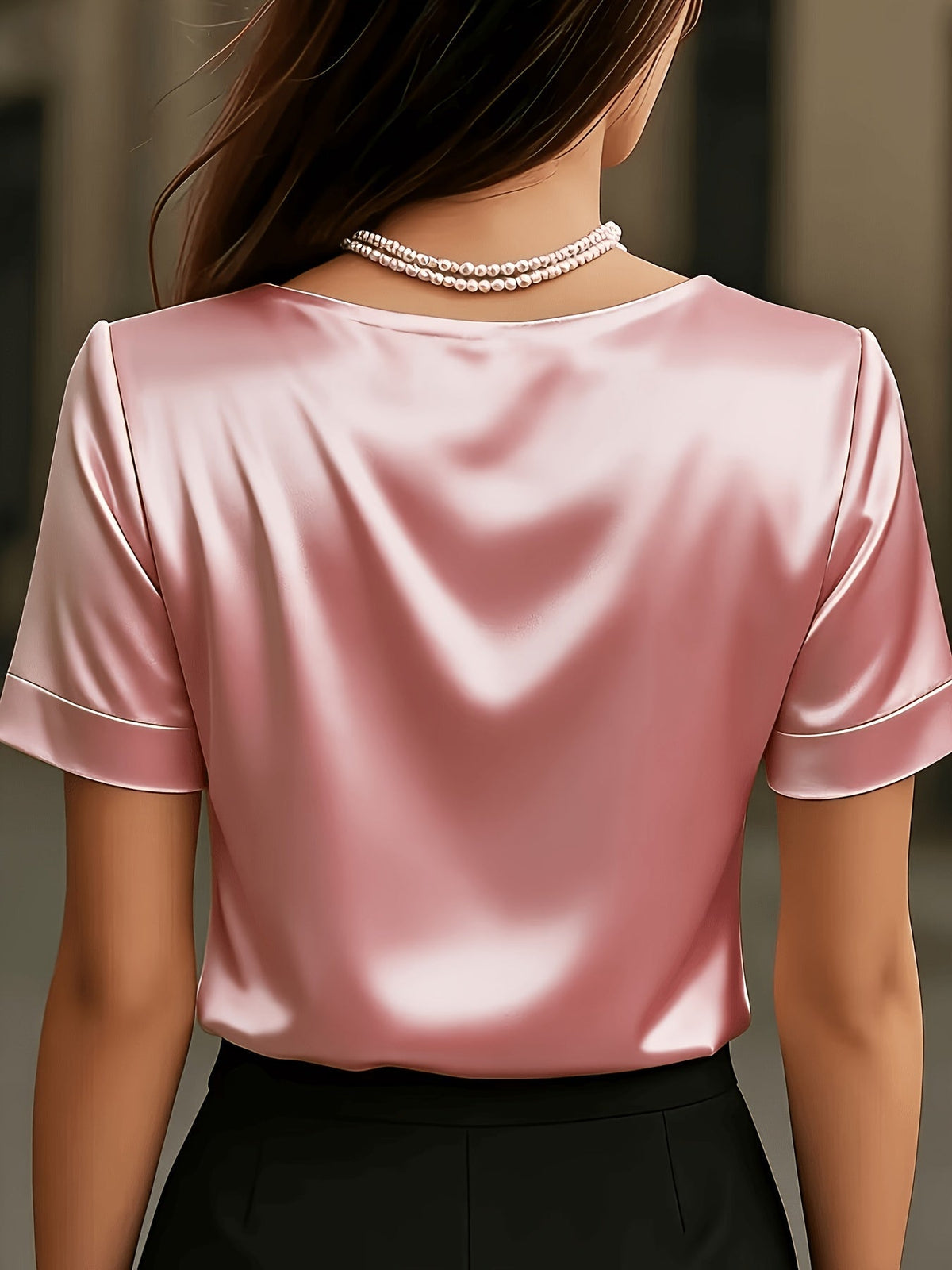 Katharine-Georgia | Women's Satin V-Neck Blouse