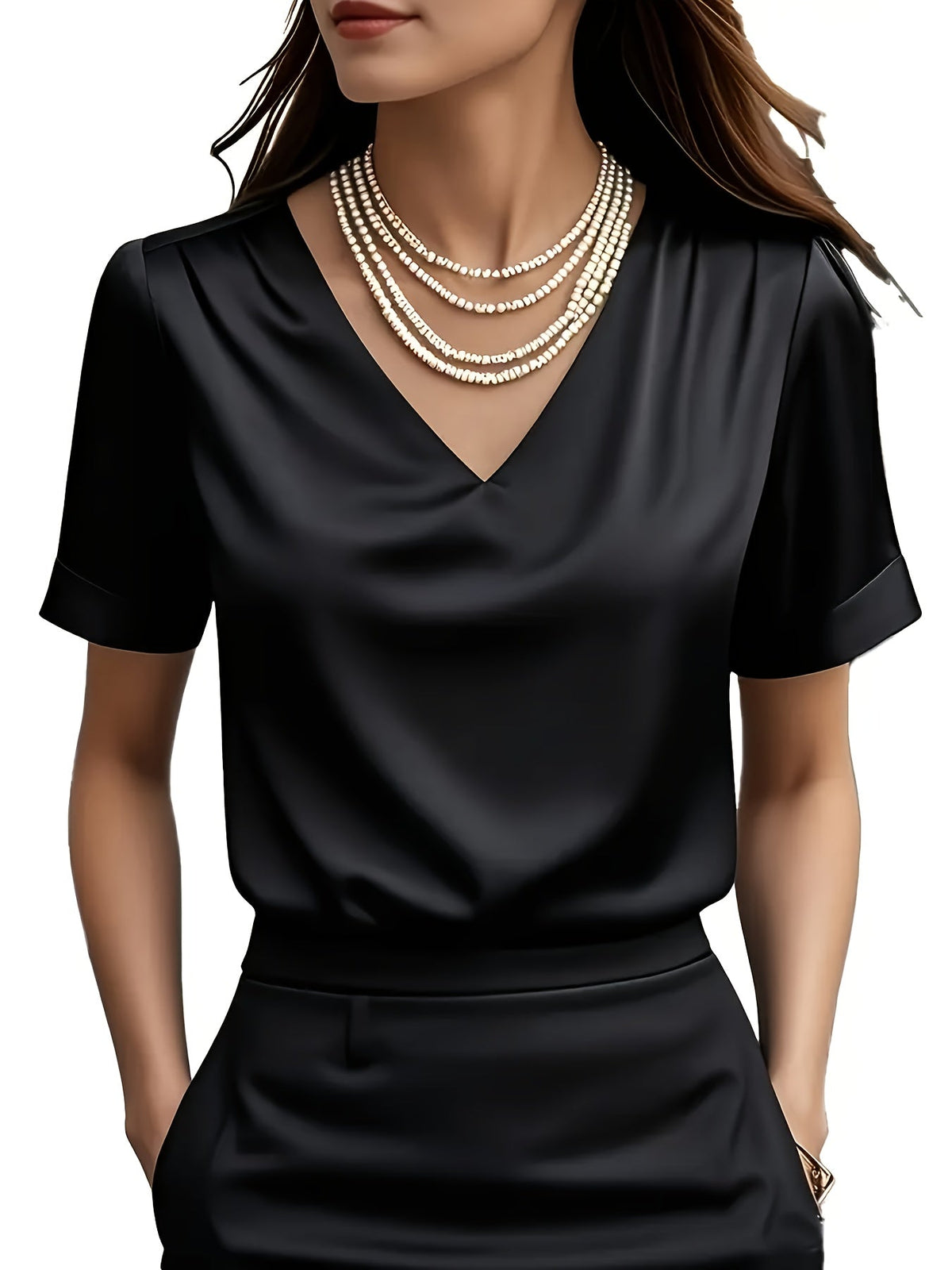 Katharine-Georgia | Women's Satin V-Neck Blouse