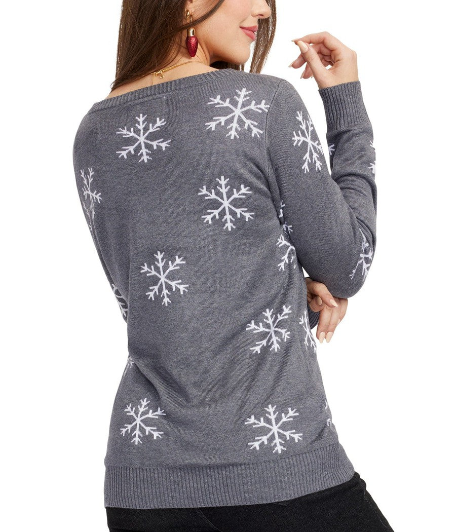 Renata-June | Women's Sequin Snowman Pullover Sweater with Snowflake Sleeve Detail