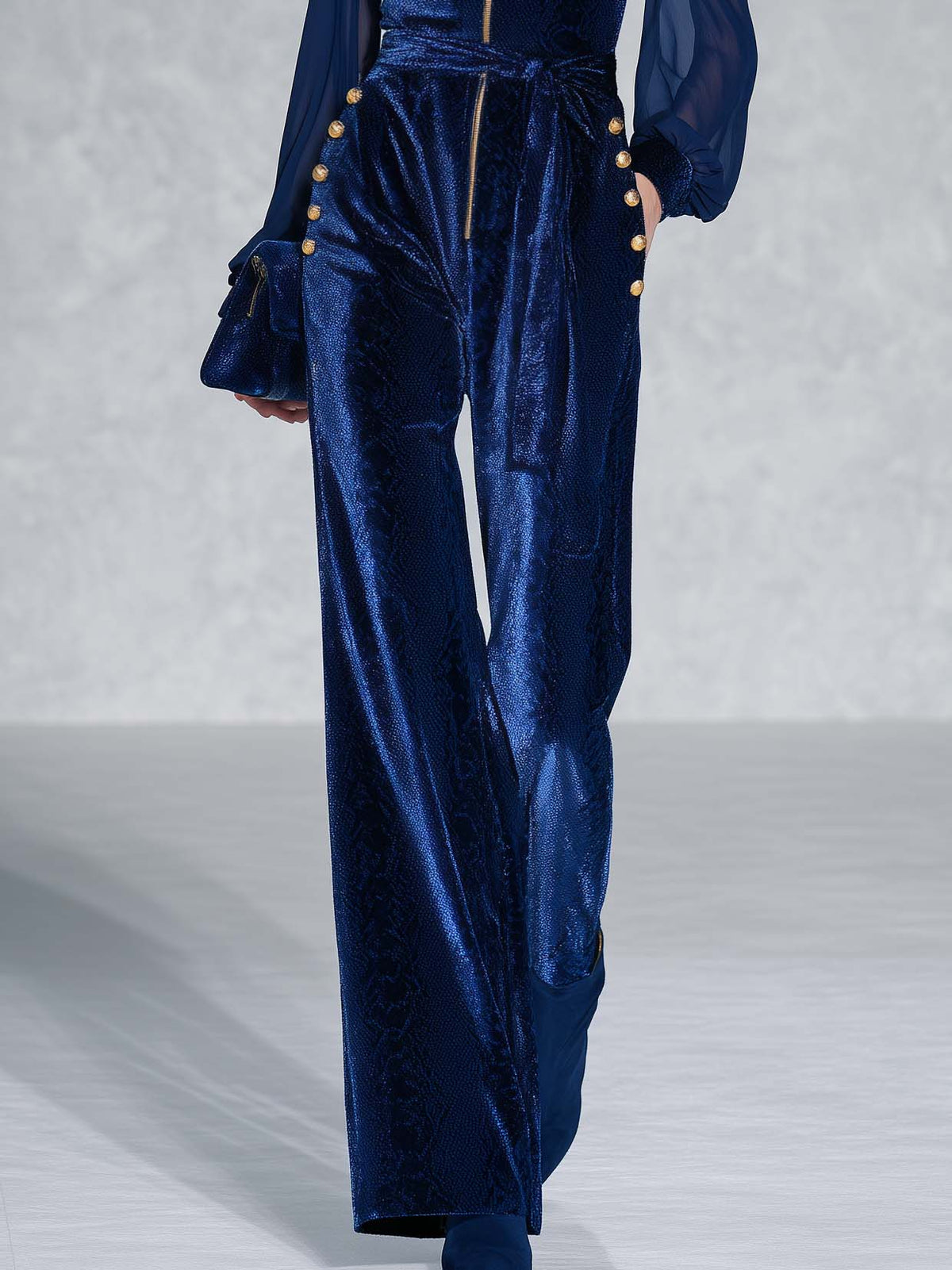 Sabine | Women's Sheer-Sleeve Velvet Wide-Leg Jumpsuit