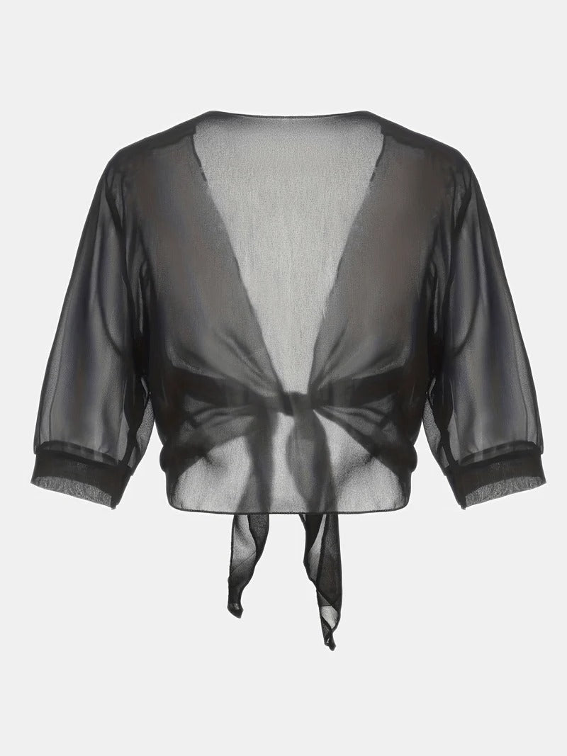 Beatrix-Iris | Women's Sheer Tie-Front Bolero Cardigan