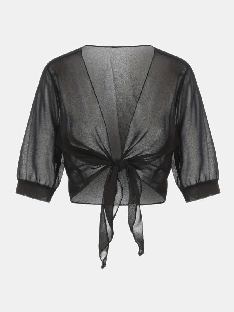 Beatrix-Iris | Women's Sheer Tie-Front Bolero Cardigan