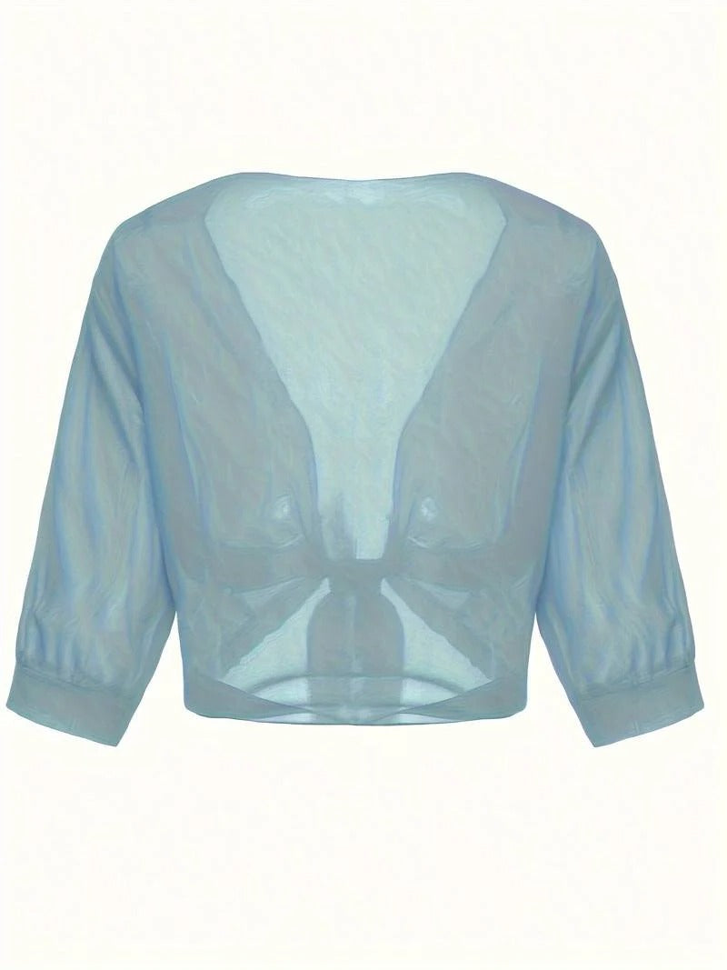 Beatrix-Iris | Women's Sheer Tie-Front Bolero Cardigan
