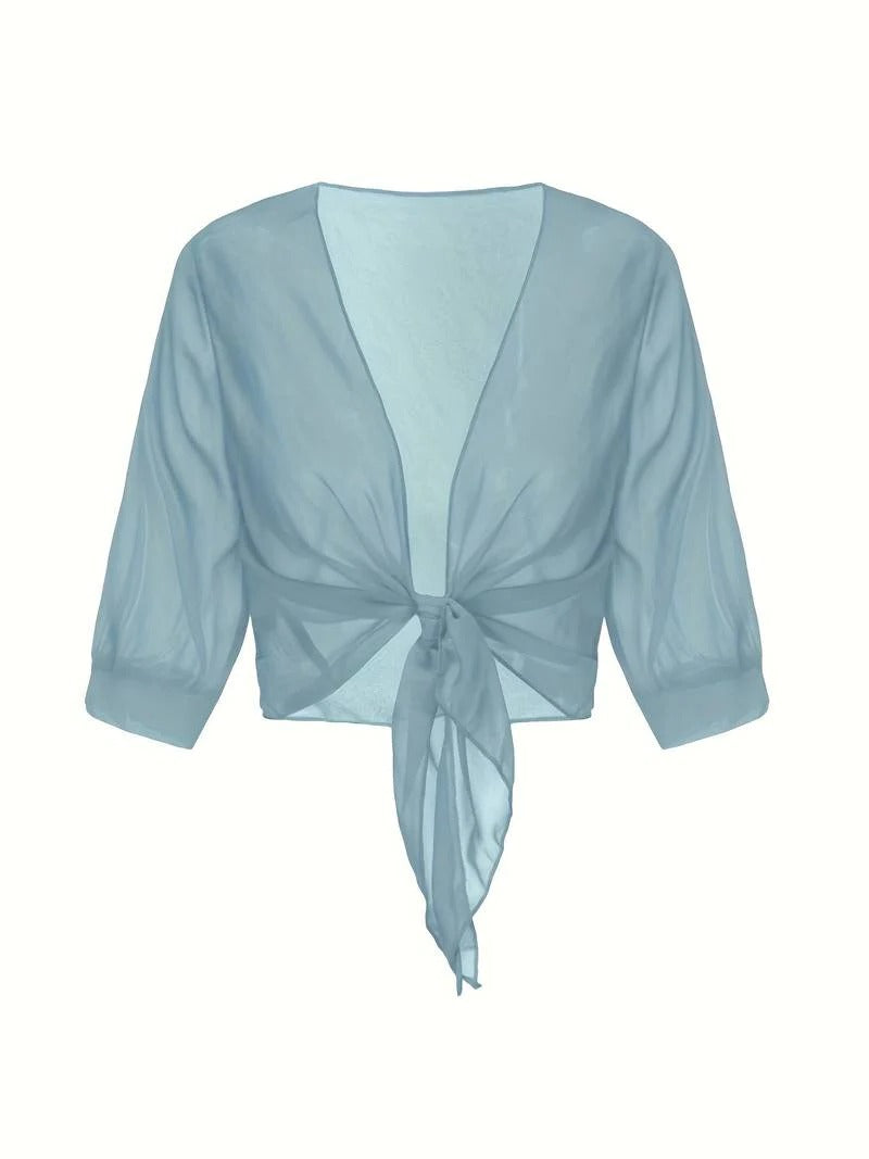 Beatrix-Iris | Women's Sheer Tie-Front Bolero Cardigan