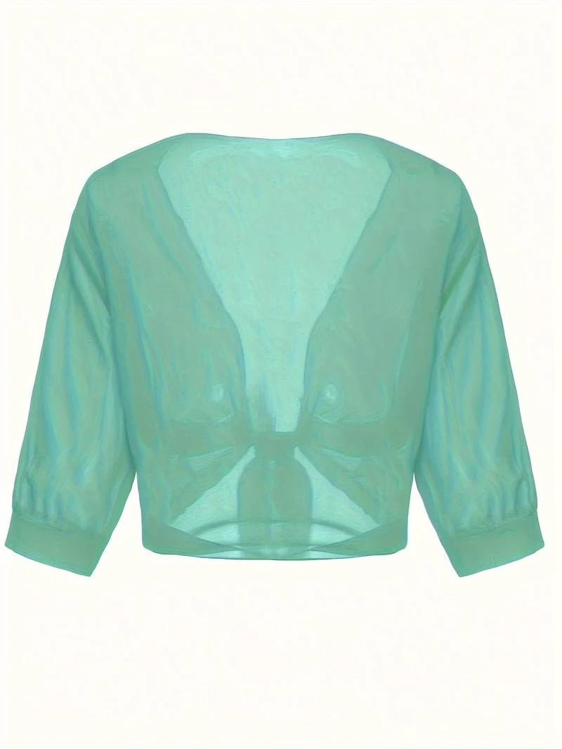 Beatrix-Iris | Women's Sheer Tie-Front Bolero Cardigan