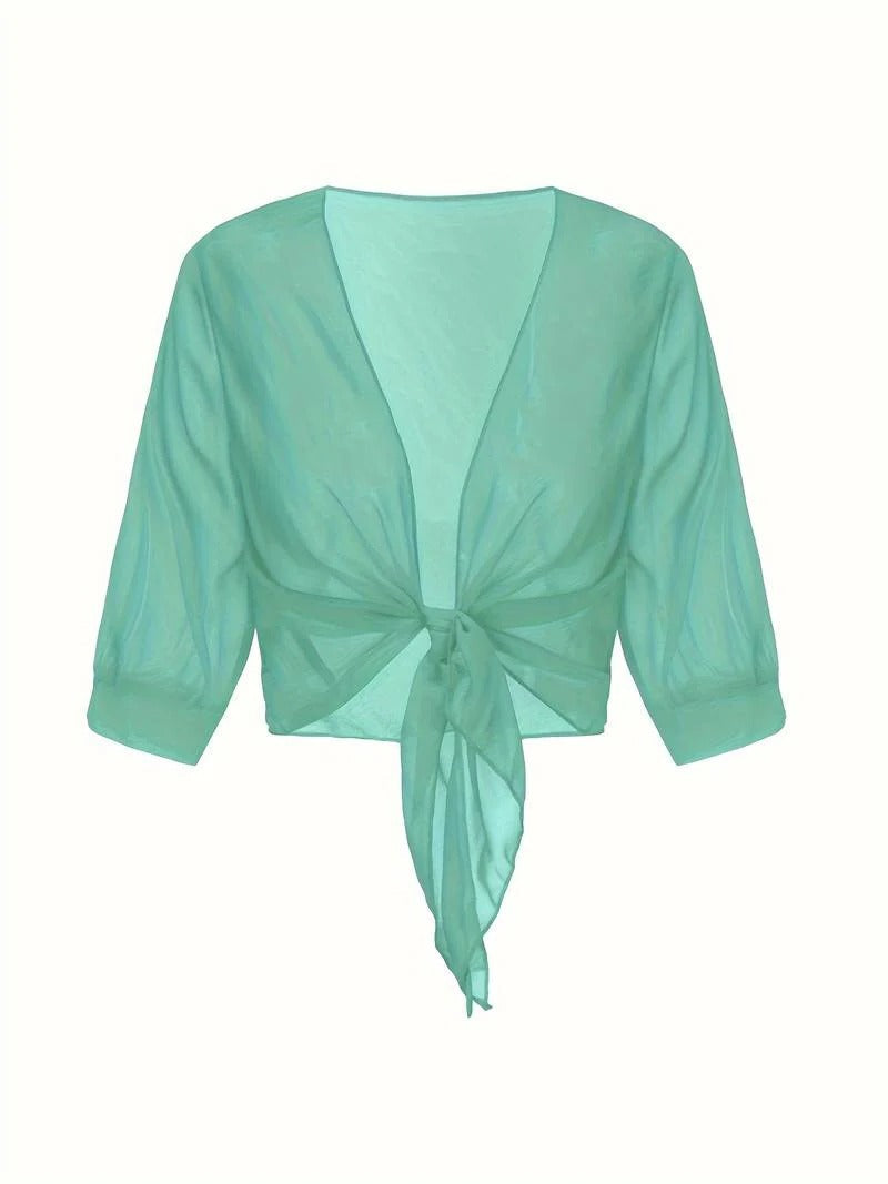 Beatrix-Iris | Women's Sheer Tie-Front Bolero Cardigan