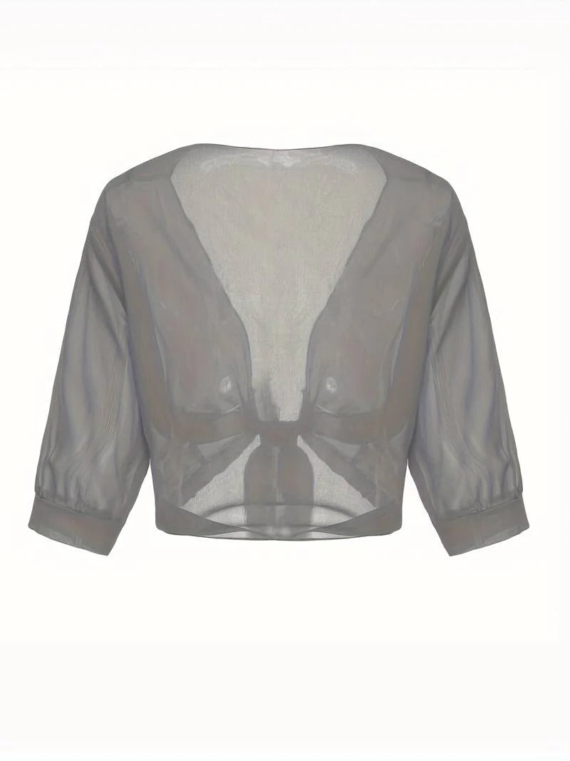 Beatrix-Iris | Women's Sheer Tie-Front Bolero Cardigan