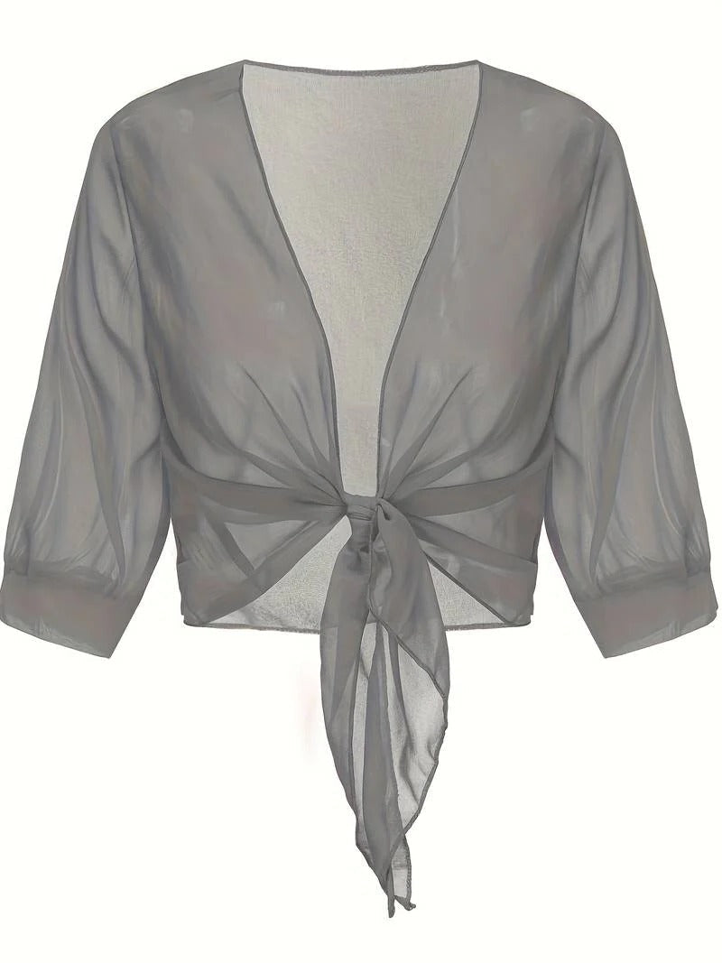 Beatrix-Iris | Women's Sheer Tie-Front Bolero Cardigan
