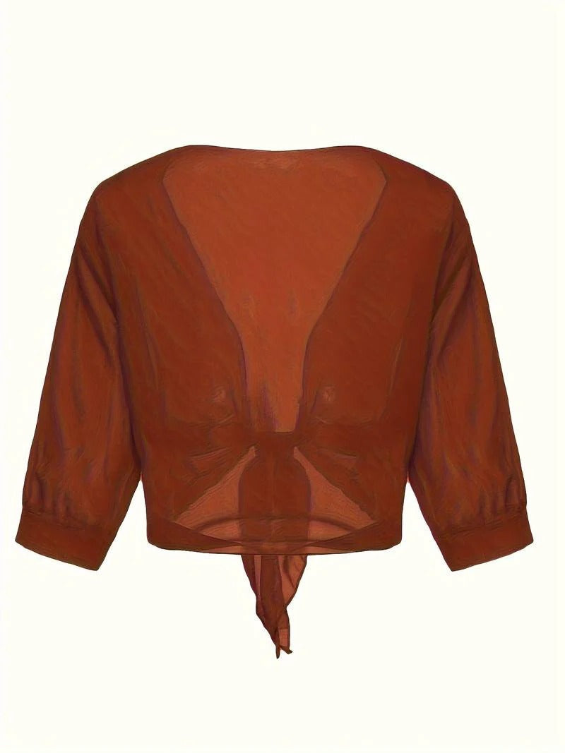 Beatrix-Iris | Women's Sheer Tie-Front Bolero Cardigan