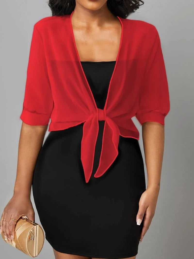 Beatrix-Iris | Women's Sheer Tie-Front Bolero Cardigan