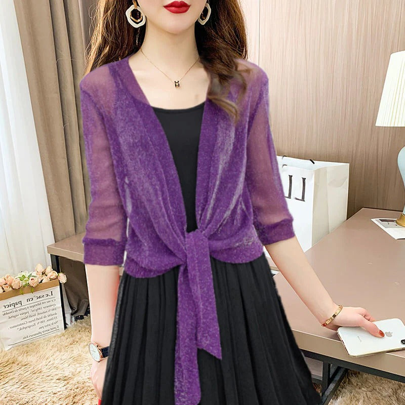 Beatrix-Iris | Women's Sheer Tie-Front Bolero Cardigan