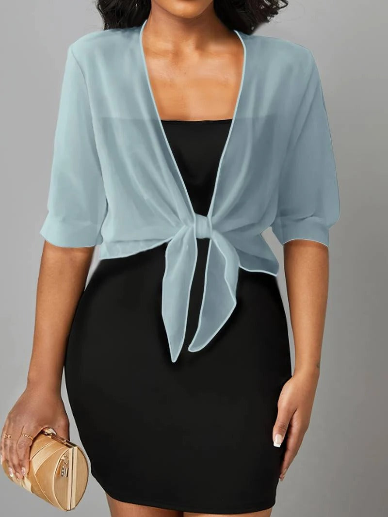 Beatrix-Iris | Women's Sheer Tie-Front Bolero Cardigan
