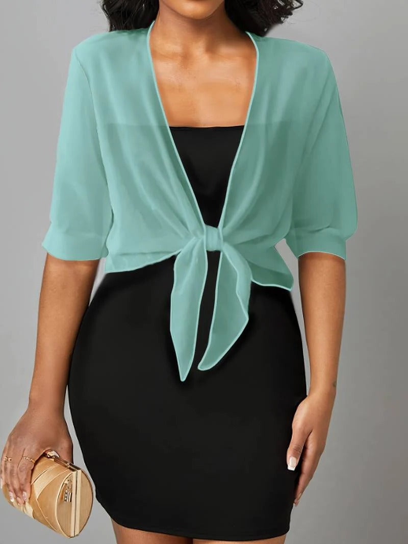 Beatrix-Iris | Women's Sheer Tie-Front Bolero Cardigan