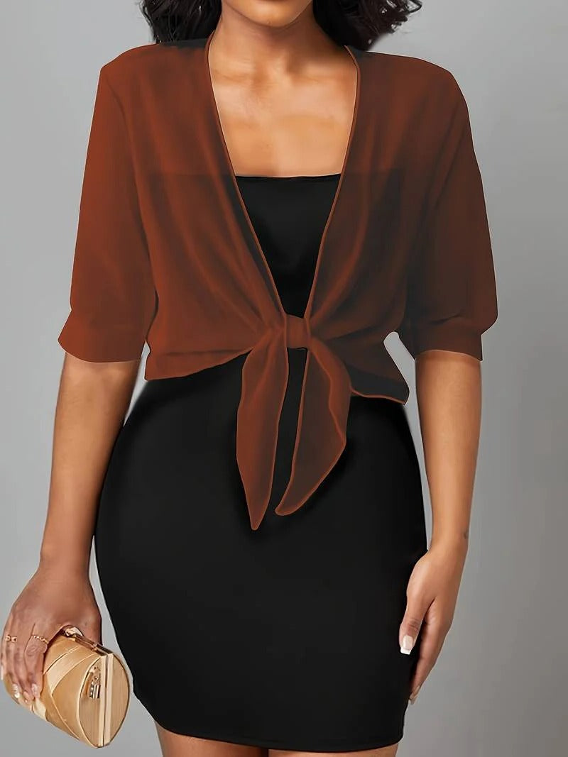 Beatrix-Iris | Women's Sheer Tie-Front Bolero Cardigan
