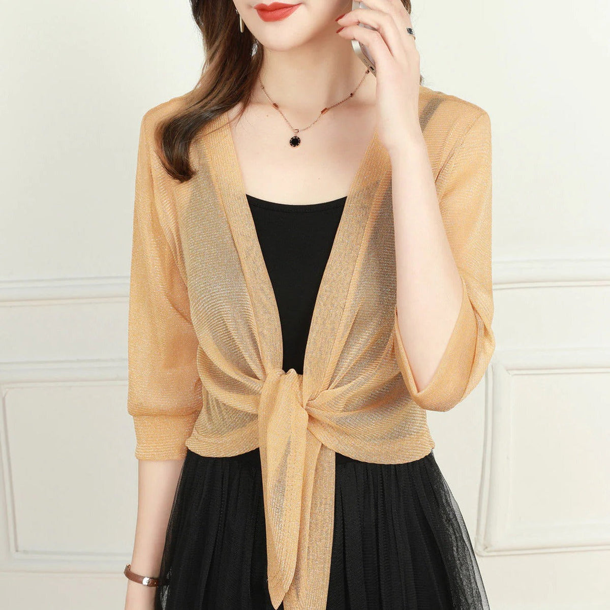 Beatrix-Iris | Women's Sheer Tie-Front Bolero Cardigan