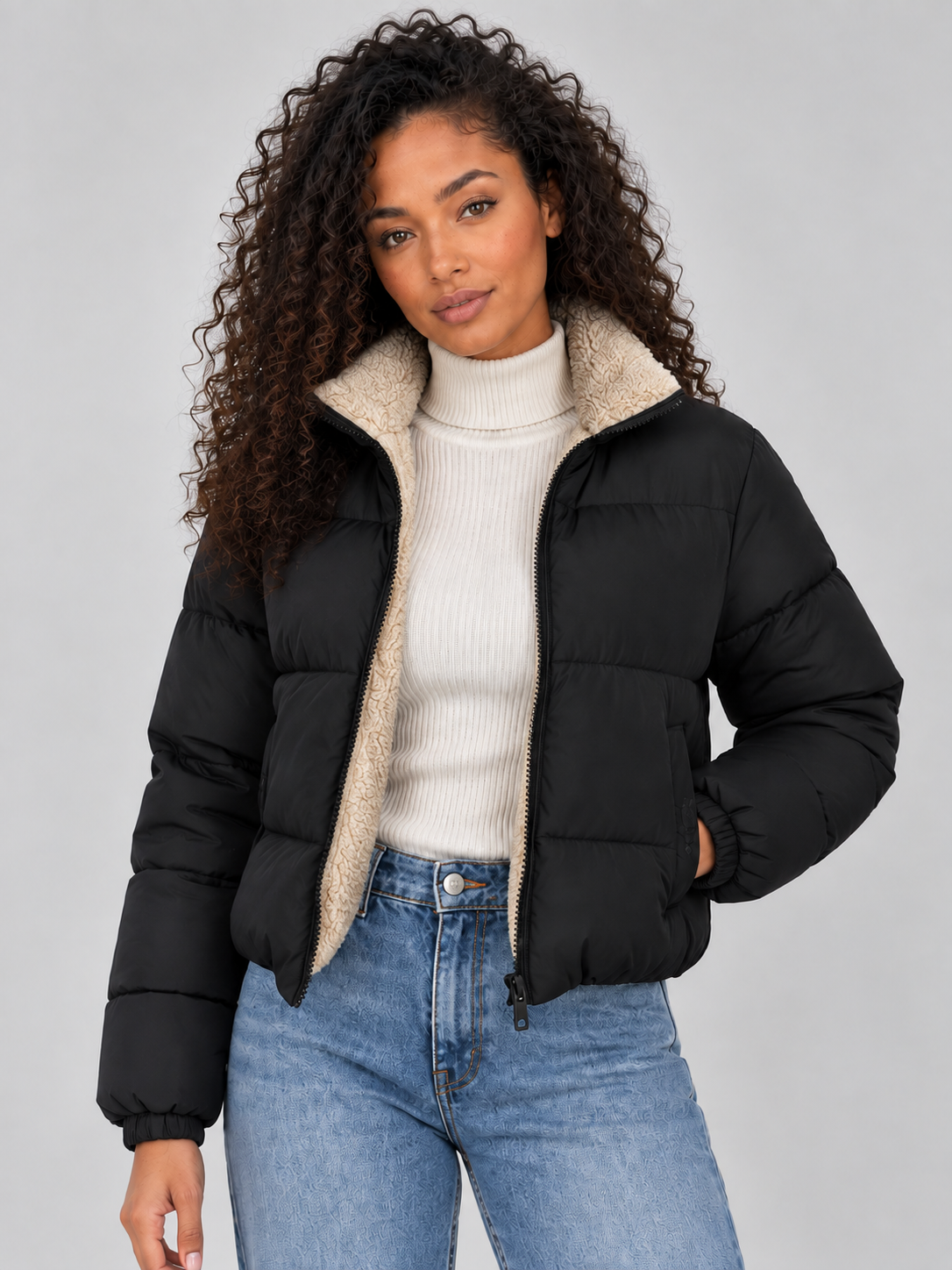 Wilhelmina-Renata | Women's Sherpa-Lined High Neck Puffer Jacket