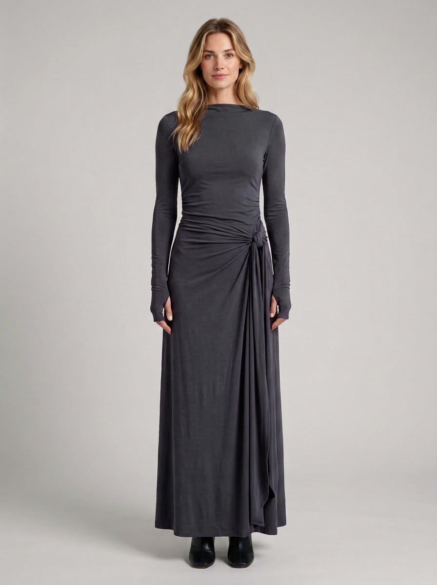 Cornelia-Edith | Women's Side-Draped Long-Sleeve Maxi Dress