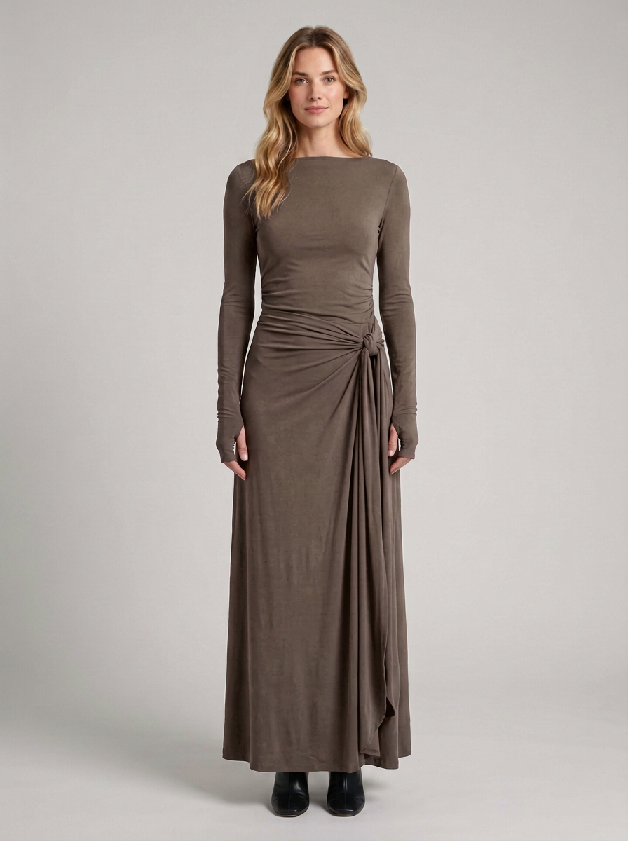 Cornelia-Edith | Women's Side-Draped Long-Sleeve Maxi Dress