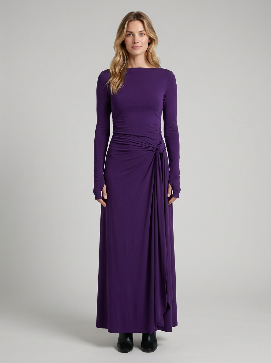 Cornelia-Edith | Women's Side-Draped Long-Sleeve Maxi Dress