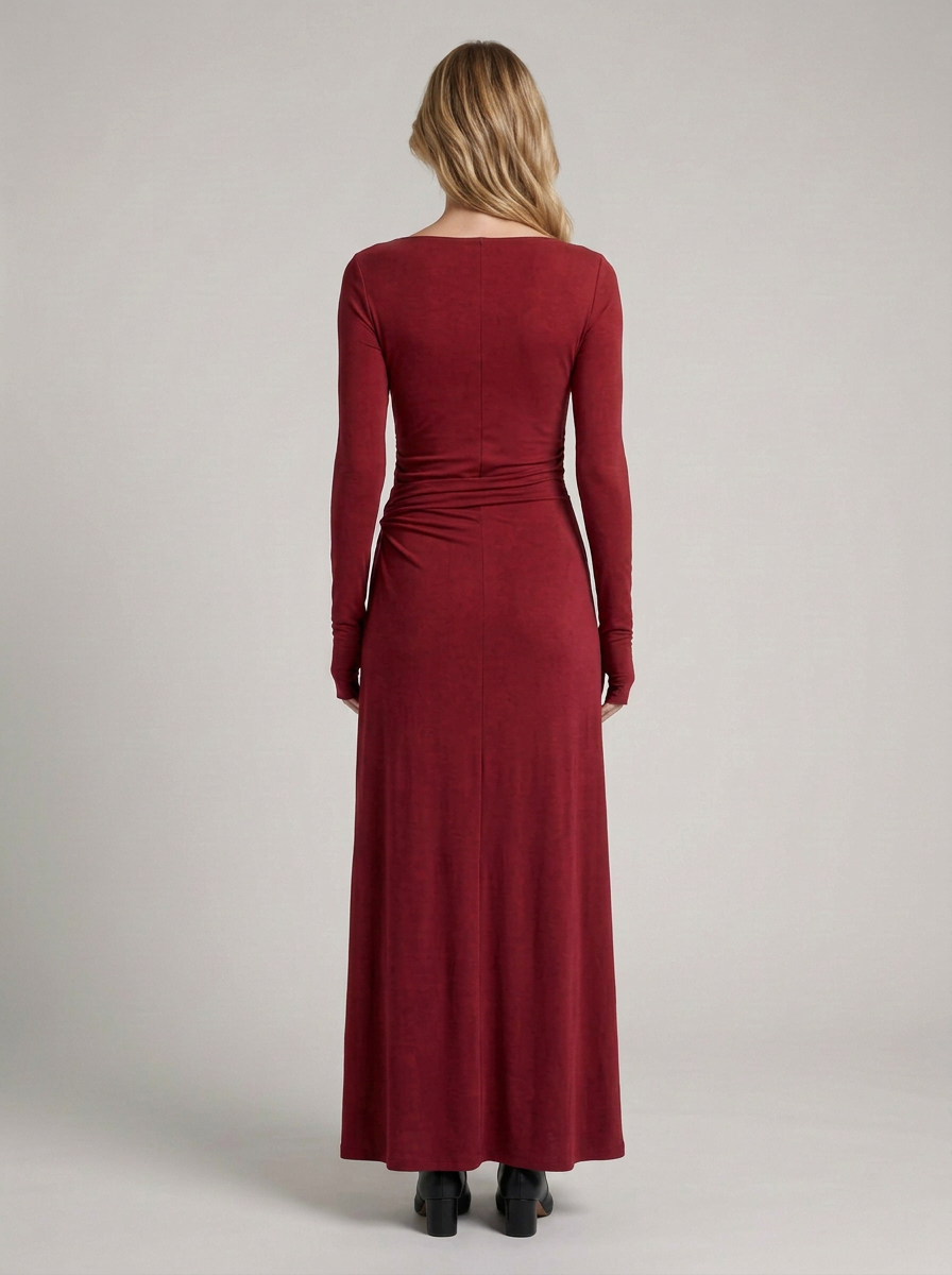 Cornelia-Edith | Women's Side-Draped Long-Sleeve Maxi Dress