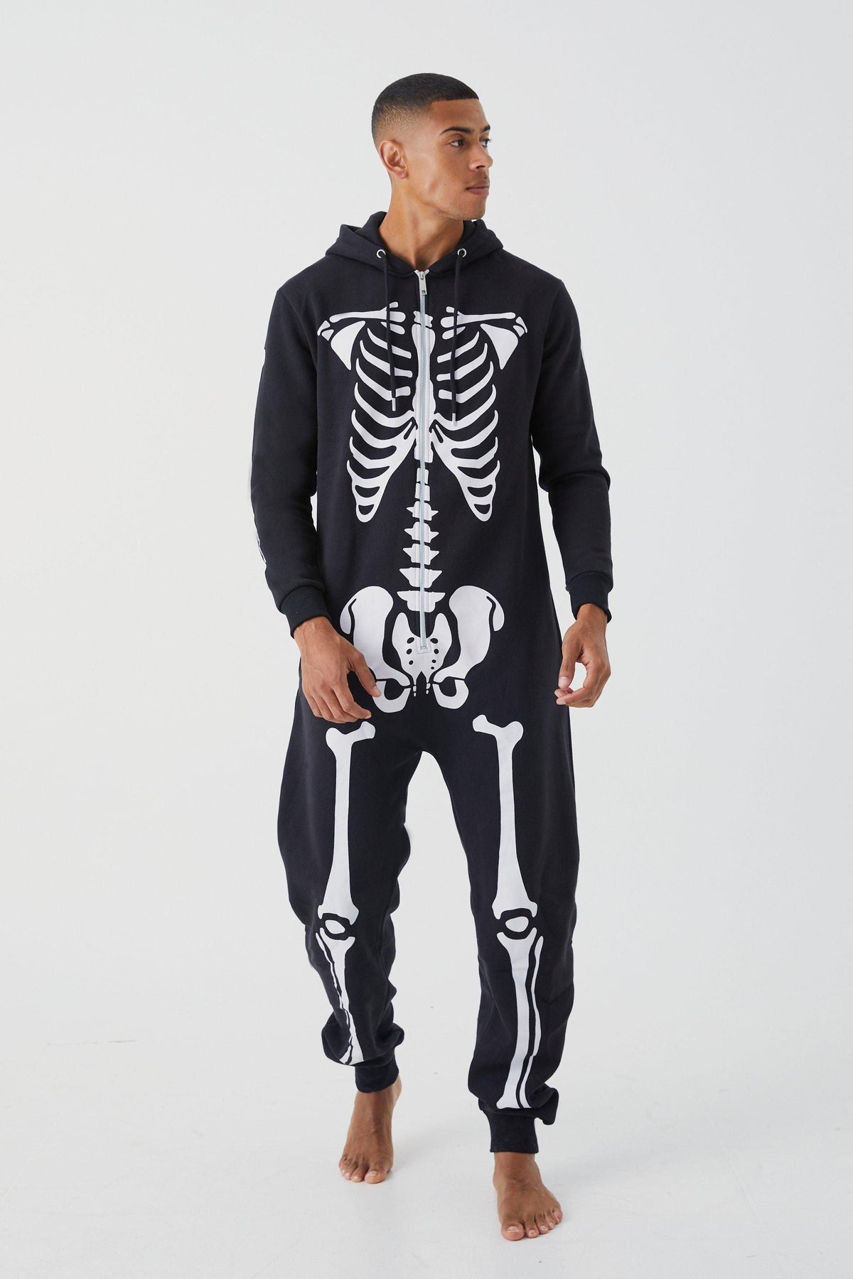 Sabine-Ramona | Women's Skeleton Print Hooded Zip-Up Jumpsuit