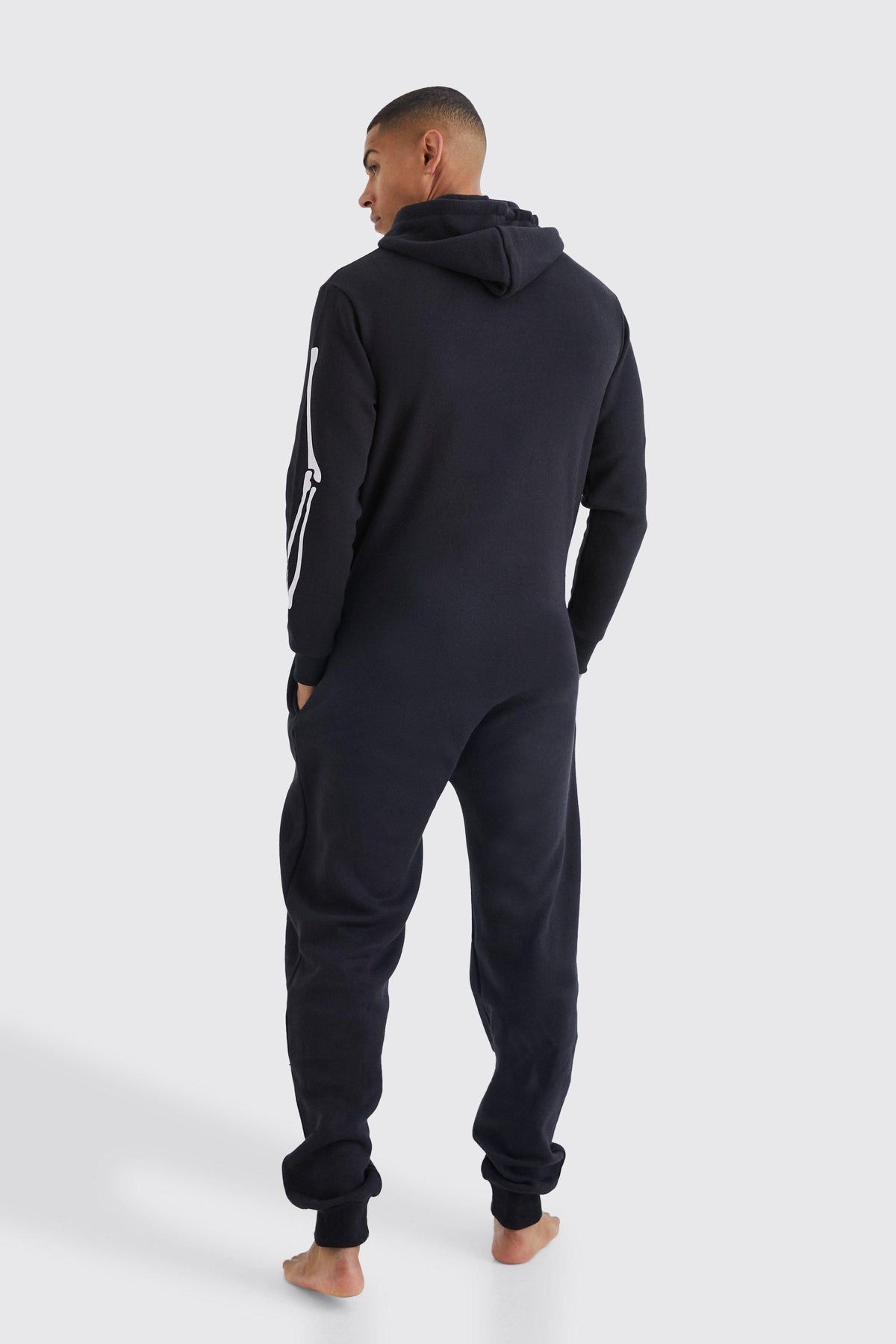 Sabine-Ramona | Women's Skeleton Print Hooded Zip-Up Jumpsuit