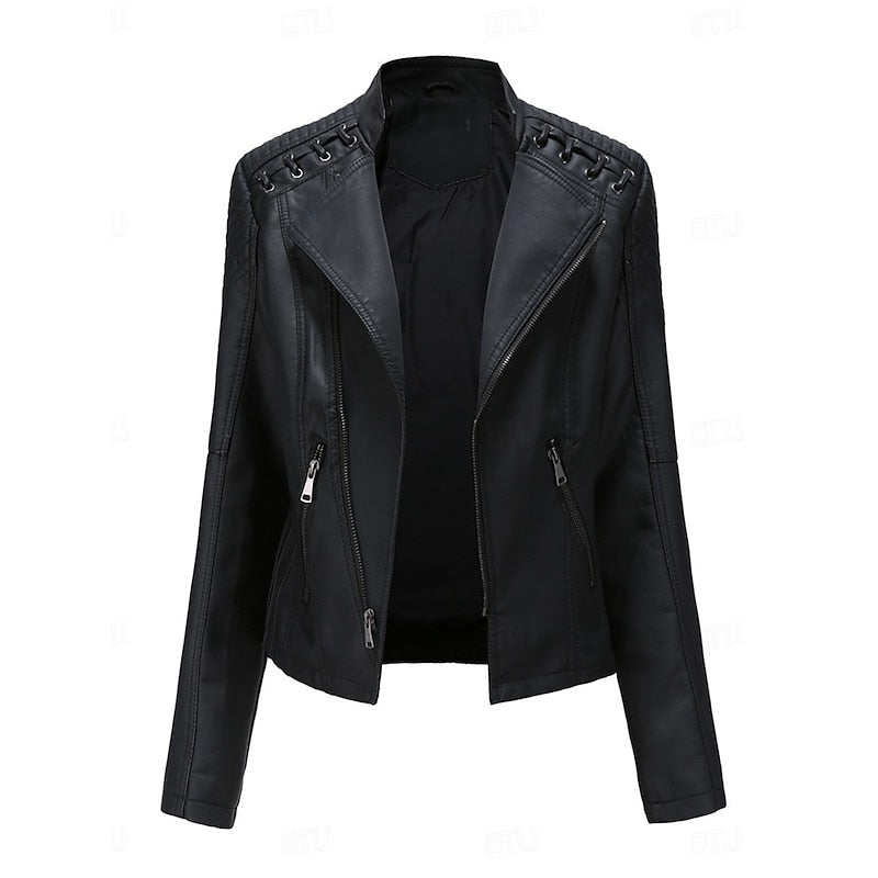 Juliet-Delia | Women's Slim-Fit Asymmetrical-Zip Moto Jacket