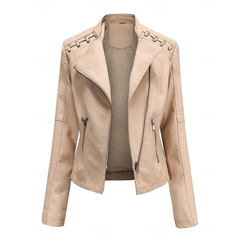 Juliet-Delia | Women's Slim-Fit Asymmetrical-Zip Moto Jacket
