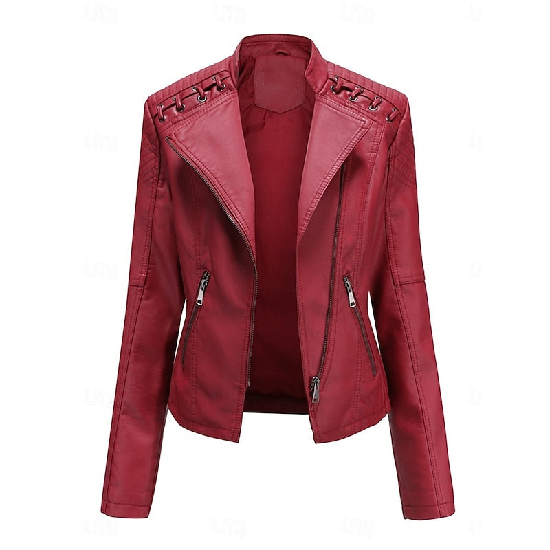 Juliet-Delia | Women's Slim-Fit Asymmetrical-Zip Moto Jacket
