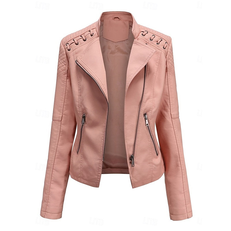 Juliet-Delia | Women's Slim-Fit Asymmetrical-Zip Moto Jacket
