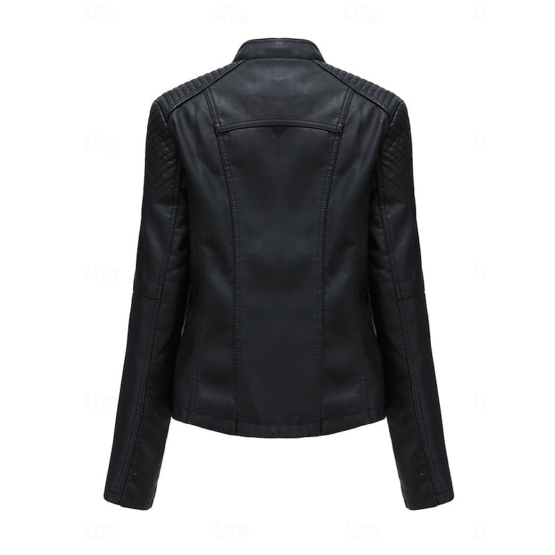 Juliet-Delia | Women's Slim-Fit Asymmetrical-Zip Moto Jacket