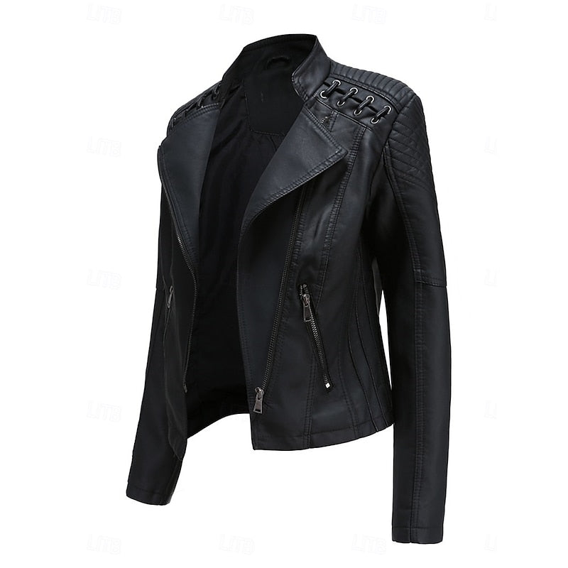 Juliet-Delia | Women's Slim-Fit Asymmetrical-Zip Moto Jacket