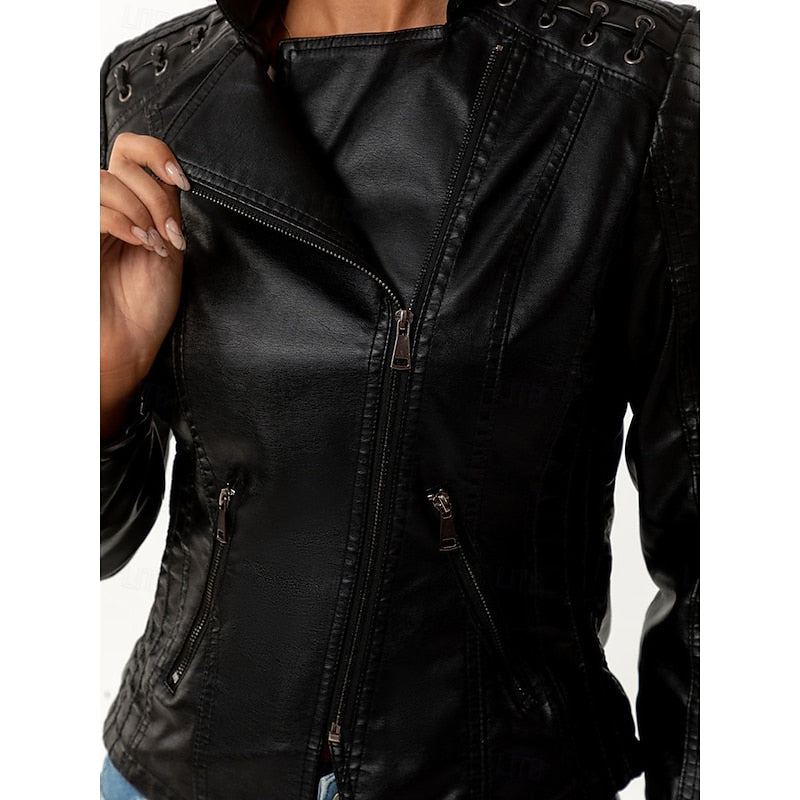 Juliet-Delia | Women's Slim-Fit Asymmetrical-Zip Moto Jacket