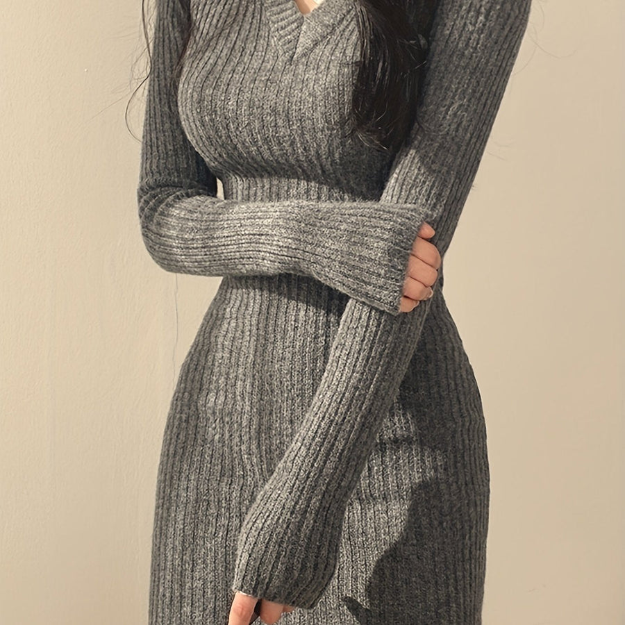 Patricia-Wilhelmina | Women's Slim-Fit V-Neck Ribbed Jumper Dress