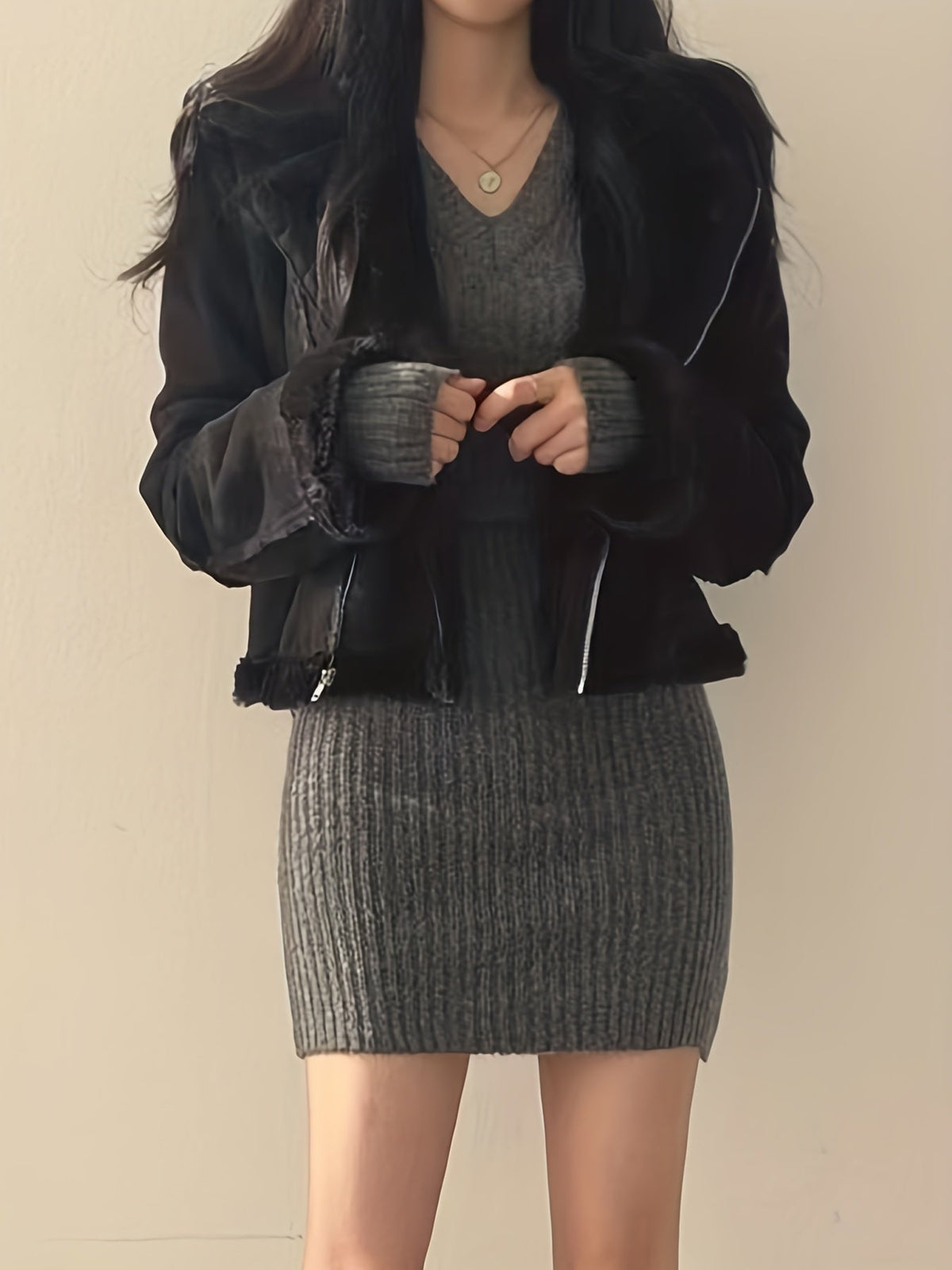 Patricia-Wilhelmina | Women's Slim-Fit V-Neck Ribbed Jumper Dress