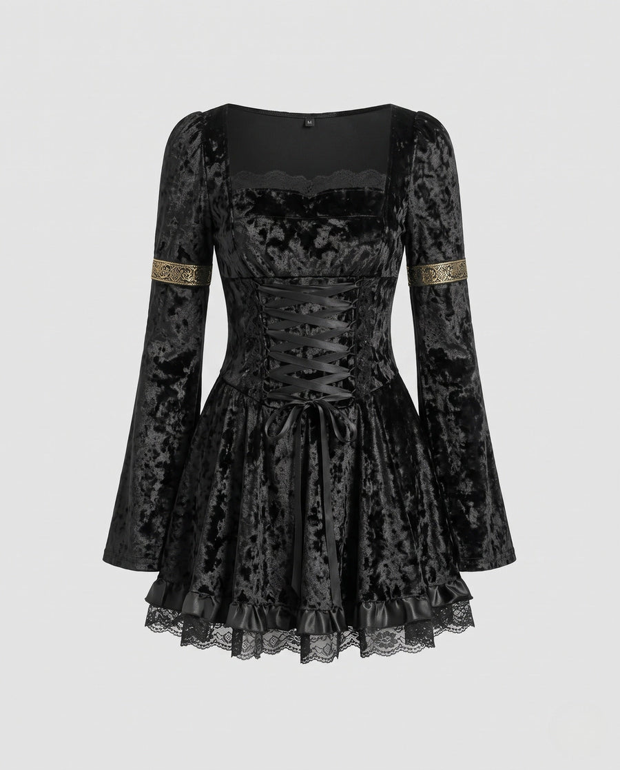 Mabel-Ruth | Women's Square-Neck Flared-Sleeve Ruffle-Hem Mini Dress